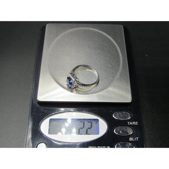 Size 7 Sterling Silver Round Blue Round Cubic Zirconia Halo Band Ring - Picture 9 of 9